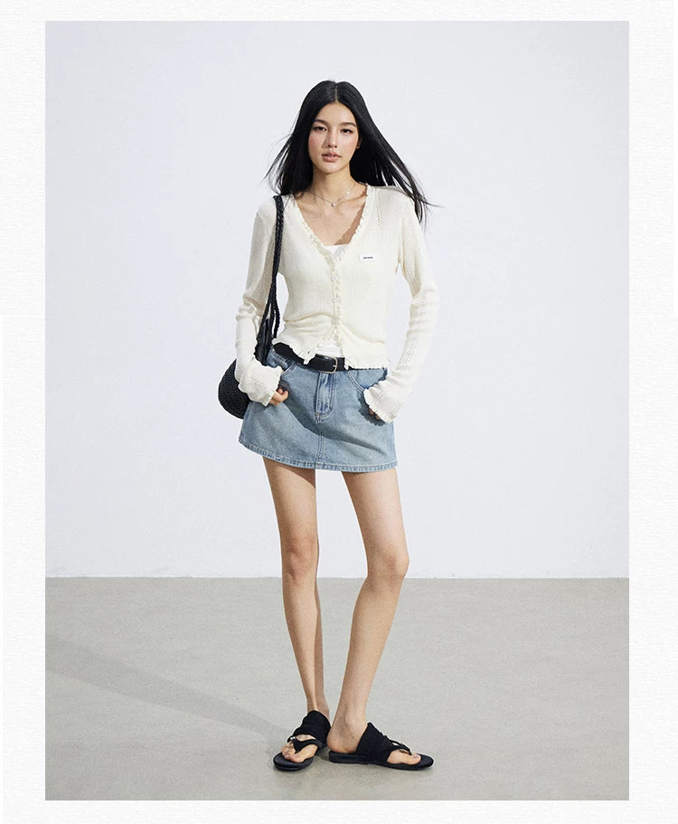 Sheer Lace-Trim Breathable Knit Sun Protection Cardigan