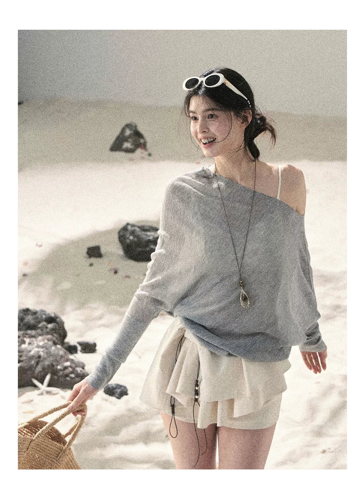 Sheer Off-Shoulder Sun Protection Knit Top Set