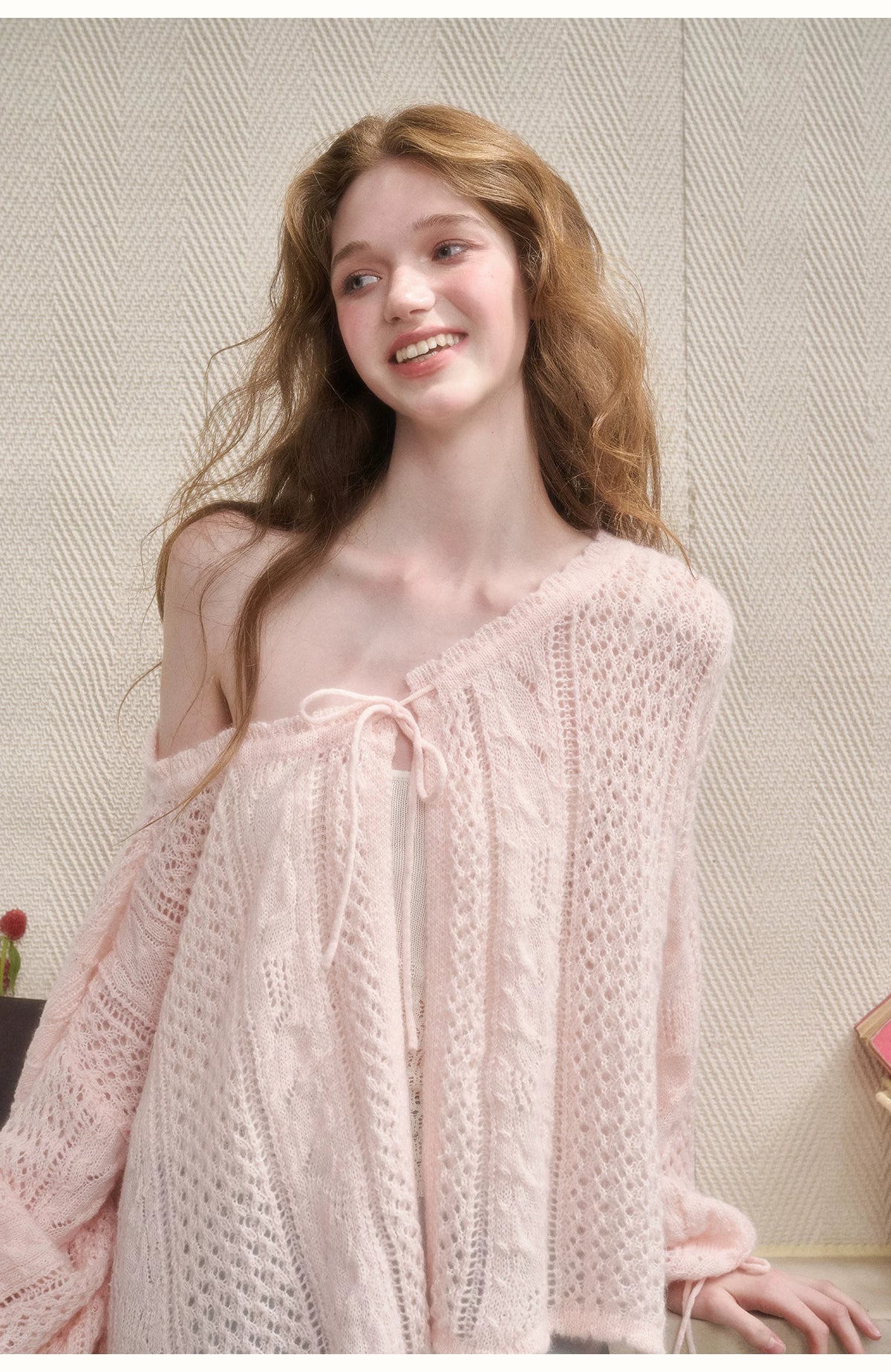 Mohair Wool Openwork Knit Cardigan