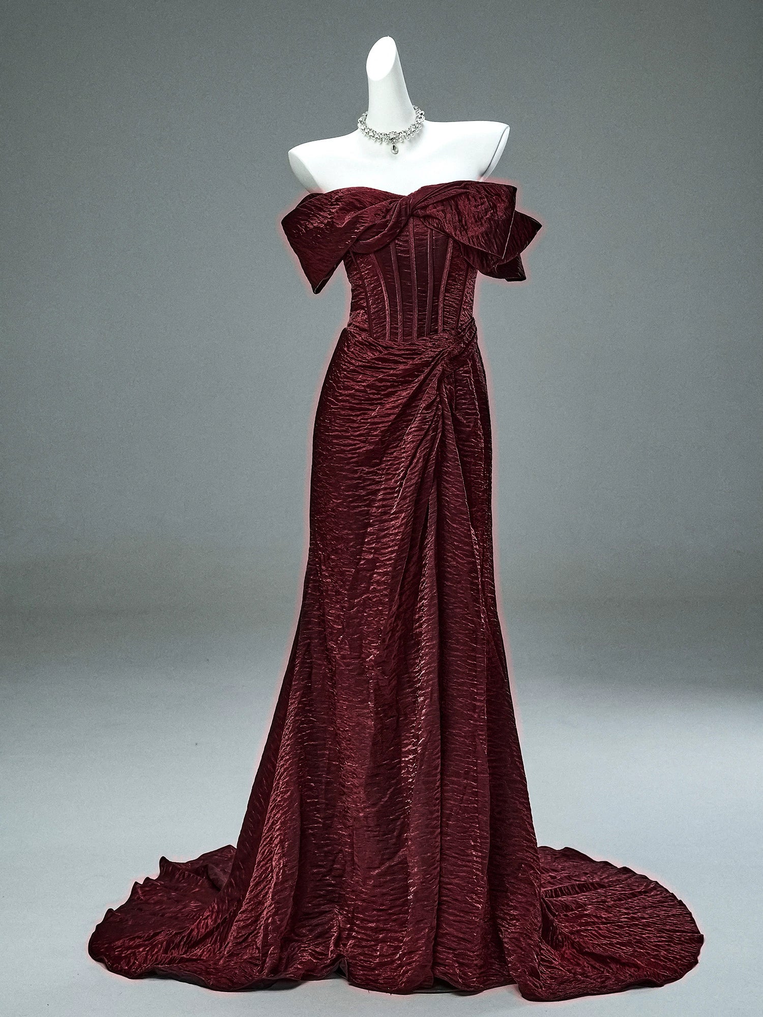 Exquisite Burgundy Couture Gown