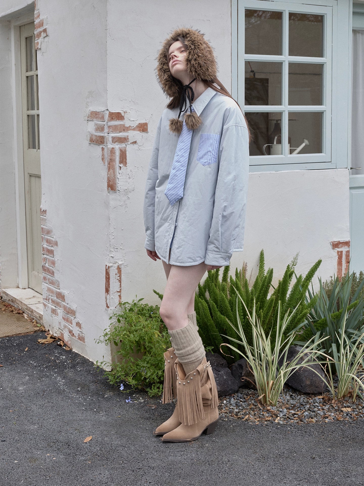 Reversible Faux Fur Pom-Pom Ear Muff Collar - CHINASQUAD