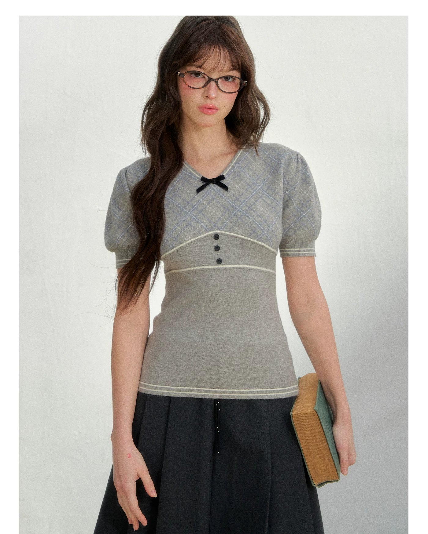 Vintage Preppy Plaid Knit Short Sleeve Tee