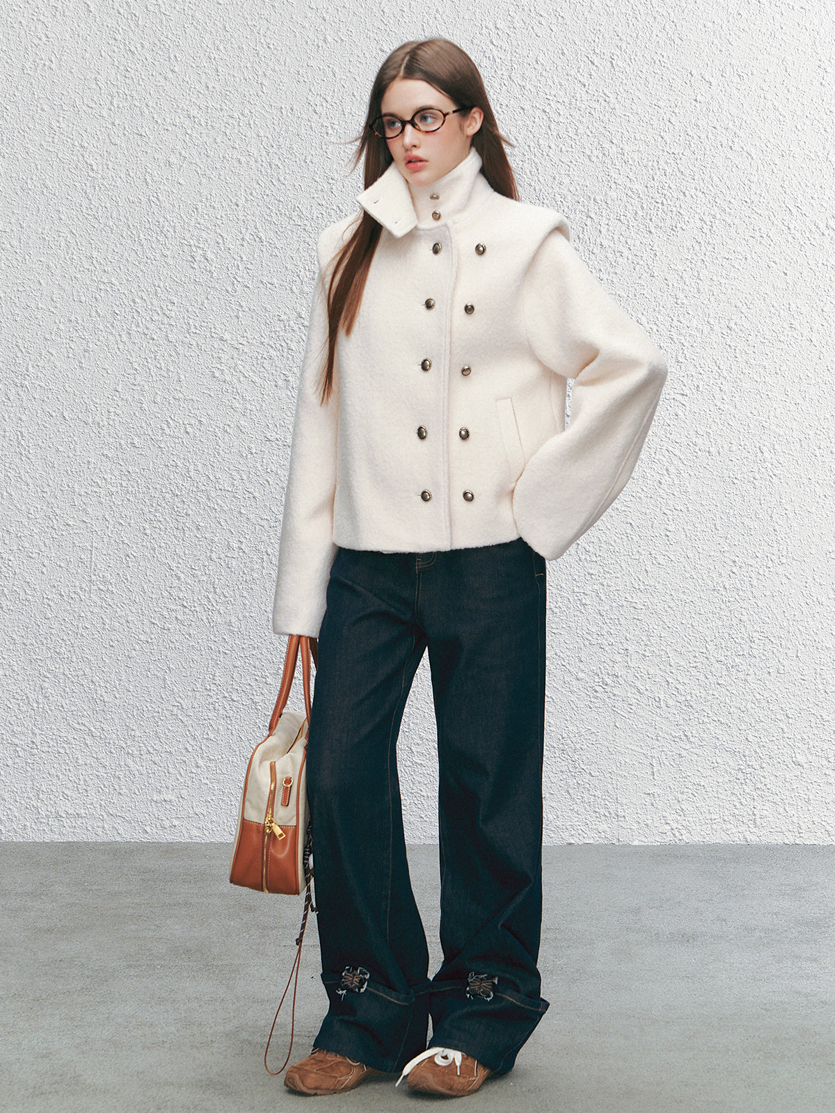 High-neck ShoulderWoolen Short Jacket - CHINASQUAD