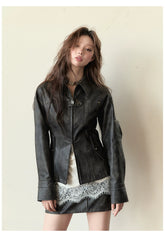 Dark Brown Studded PU Leather Skirt - CHINASQUAD