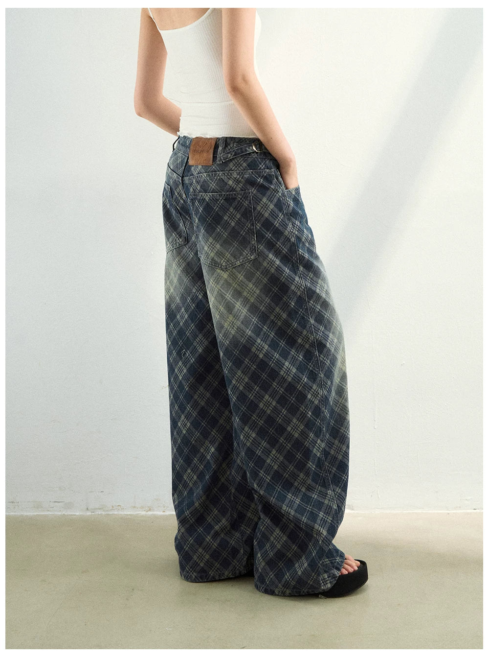 Vintage Washed Plaid Denim Pants