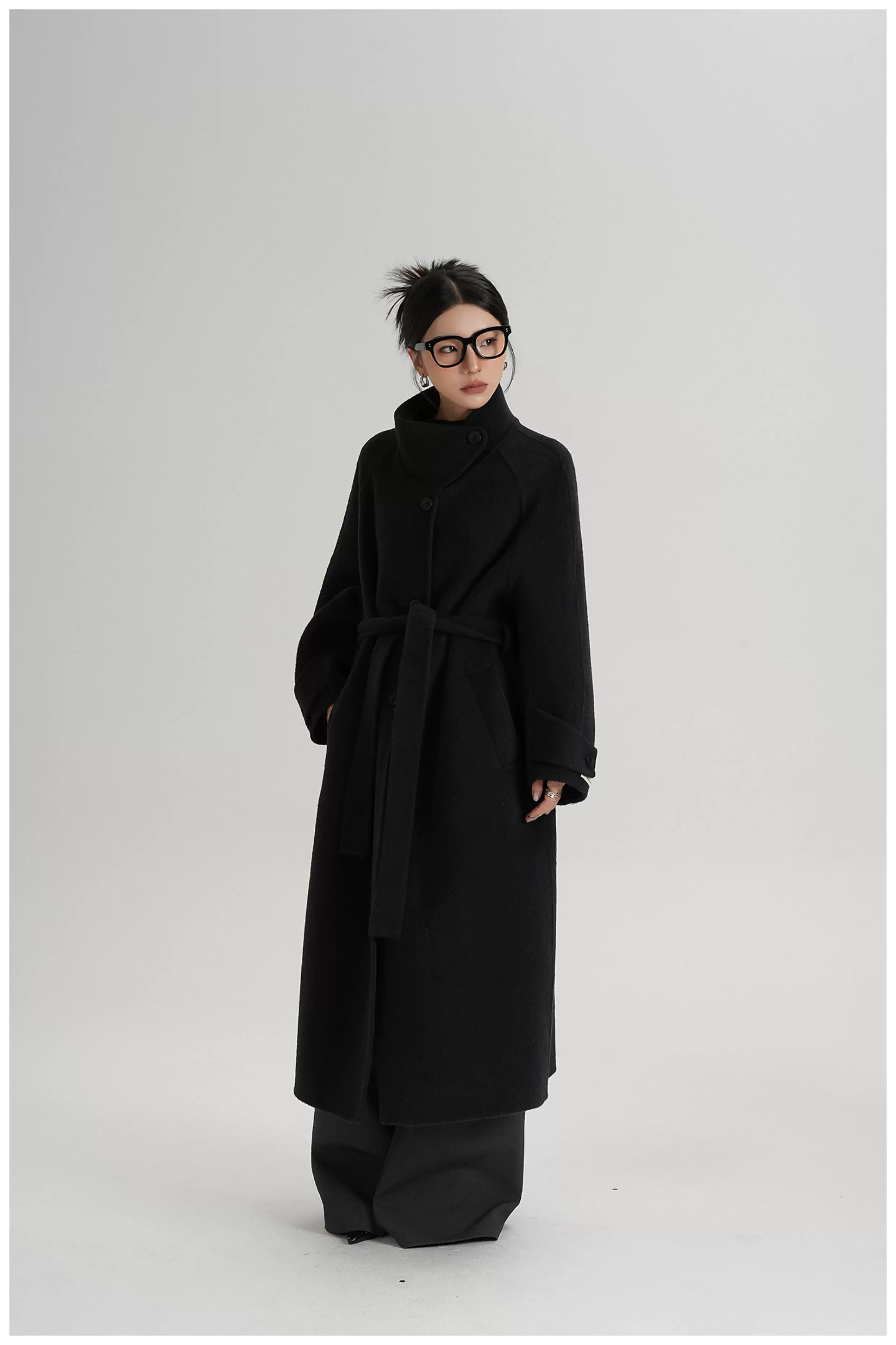Asymmetric Stand-Collar Double-Faced Wool Coat