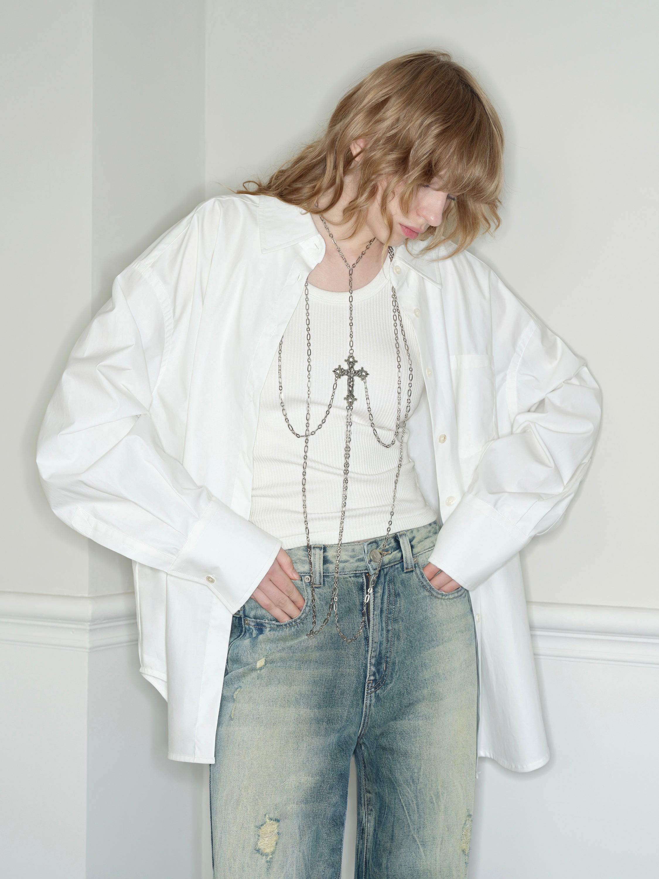 White Design Concept Fake Two-Piece Shirt - CHINASQUAD