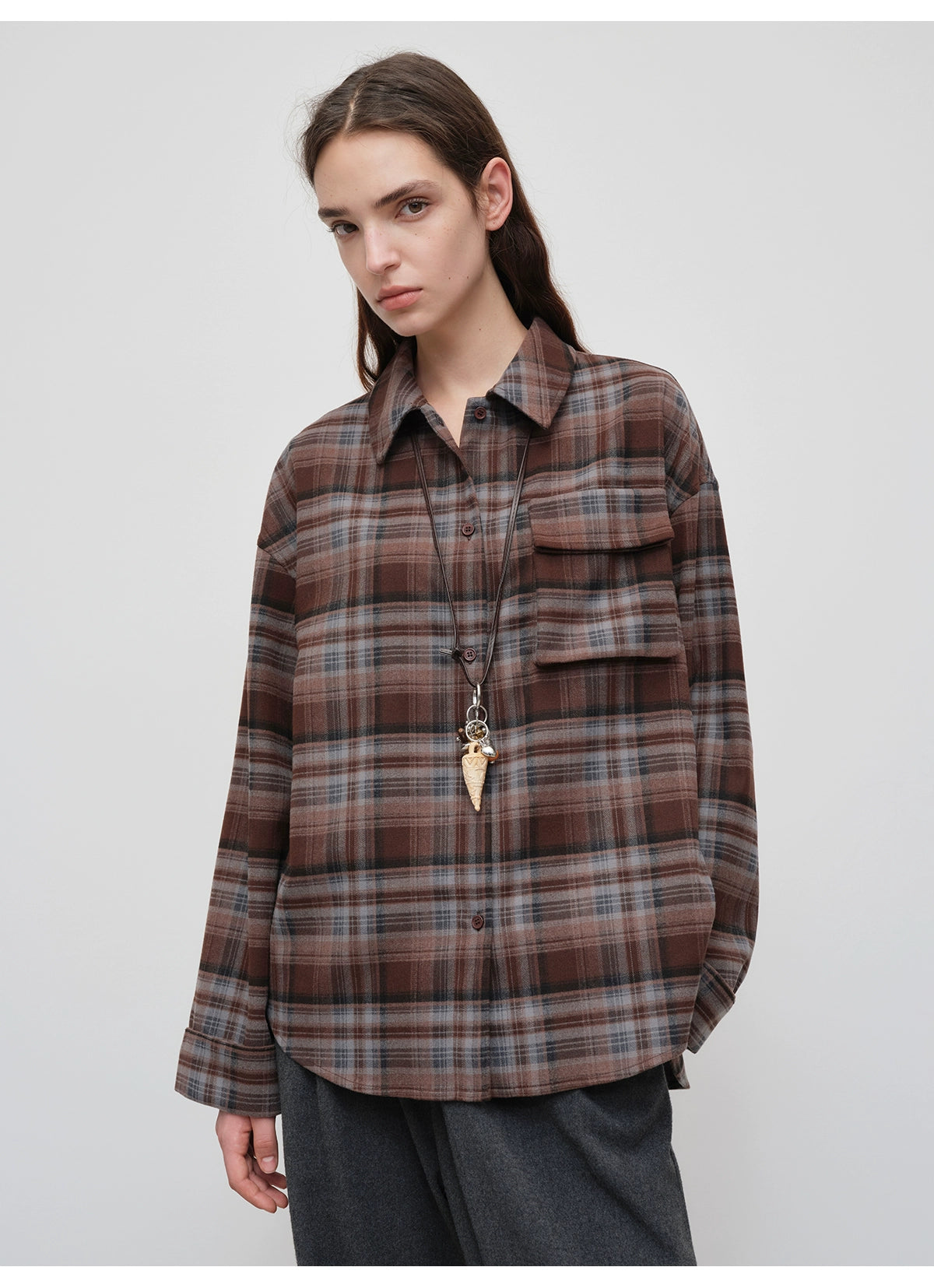 Vintage Purple-Brown Plaid Brushed Shirt - CHINASQUAD