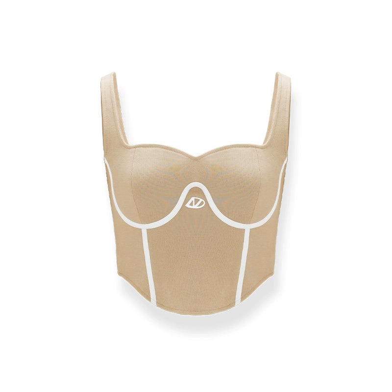 Black & Brown Square-neck Wide Strap Tank Top - CHINASQUAD