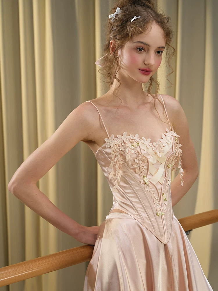 French Ballet Satin Corset Top & Skirt Set