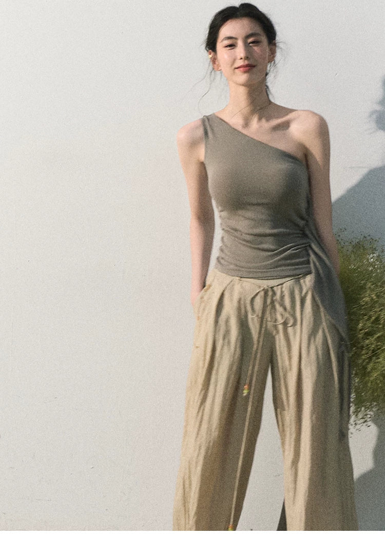 White Jade Asymmetric Draped T-Shirt