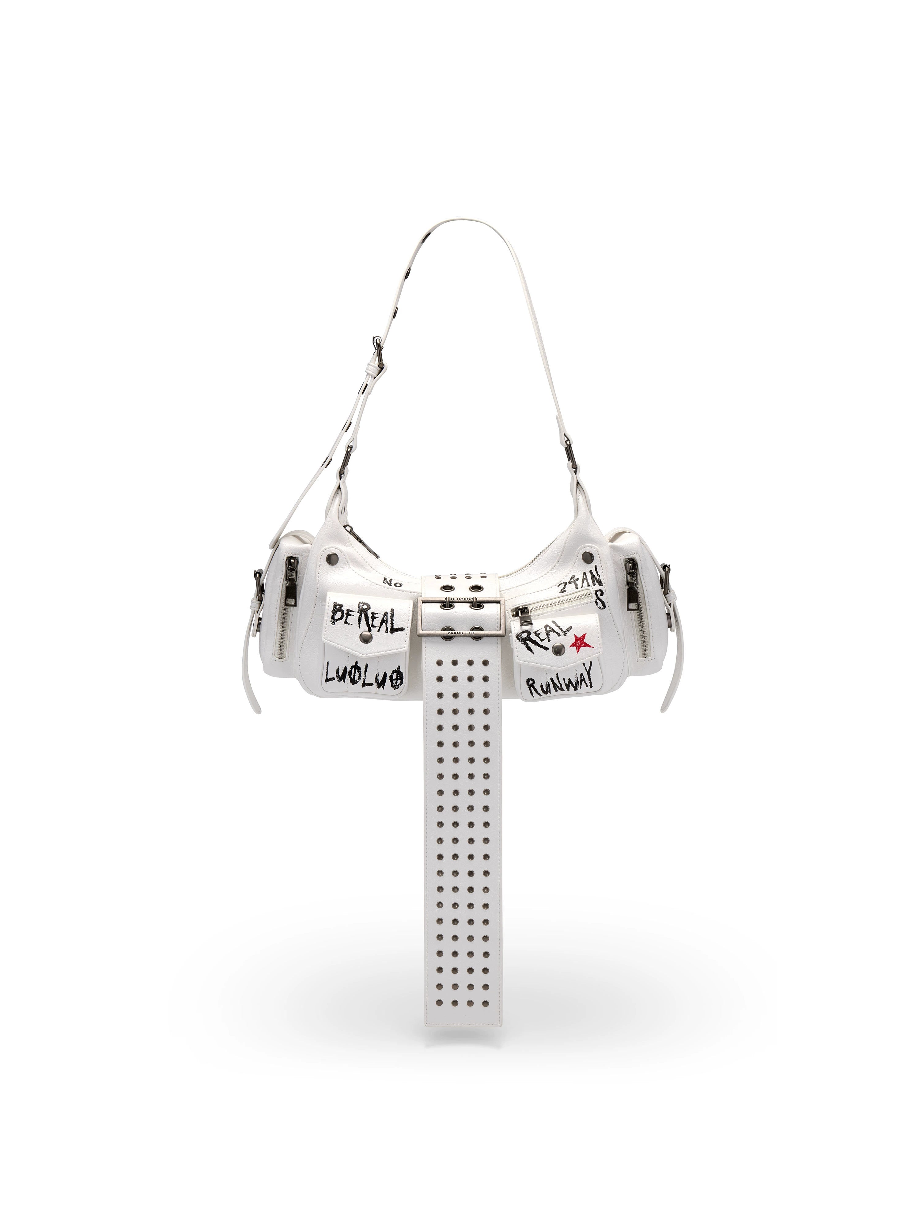 Graffiti-Print PU Cracked-Leather Bag