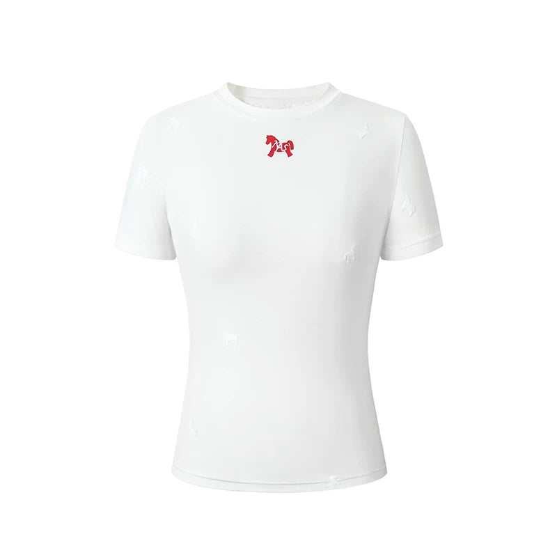 Flocked Horse Print Fitted Tee