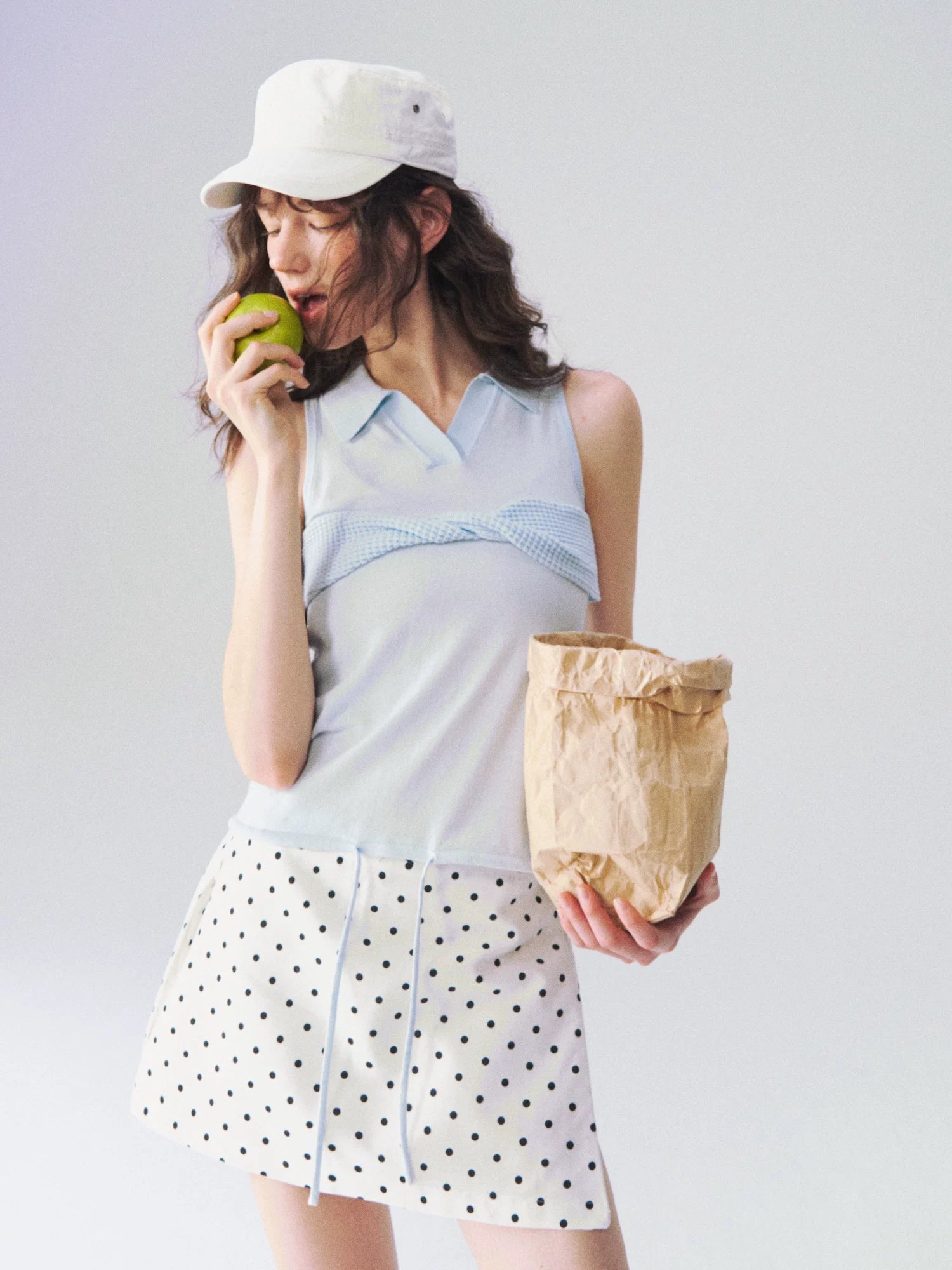 Classic Linen-Blend Polka Dot A-Line Mini Skirt