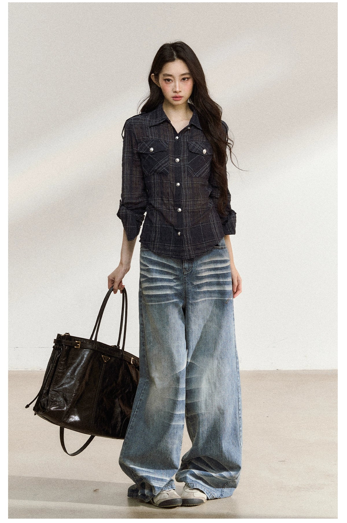 Asymmetric Plaid Cotton-Linen Shirt - CHINASQUAD