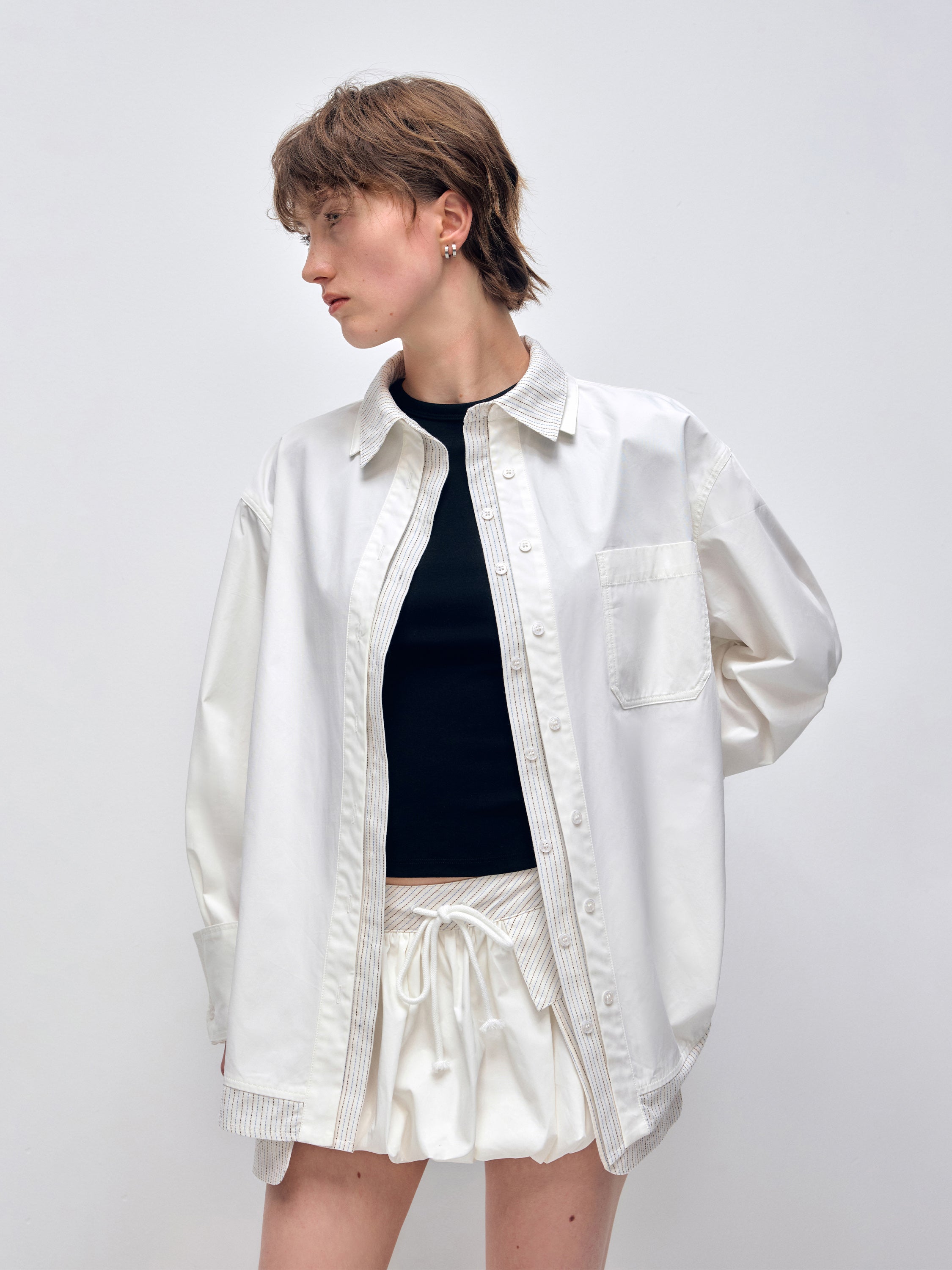 Color Block Striped Loose Shirt & Short Set - CHINASQUAD