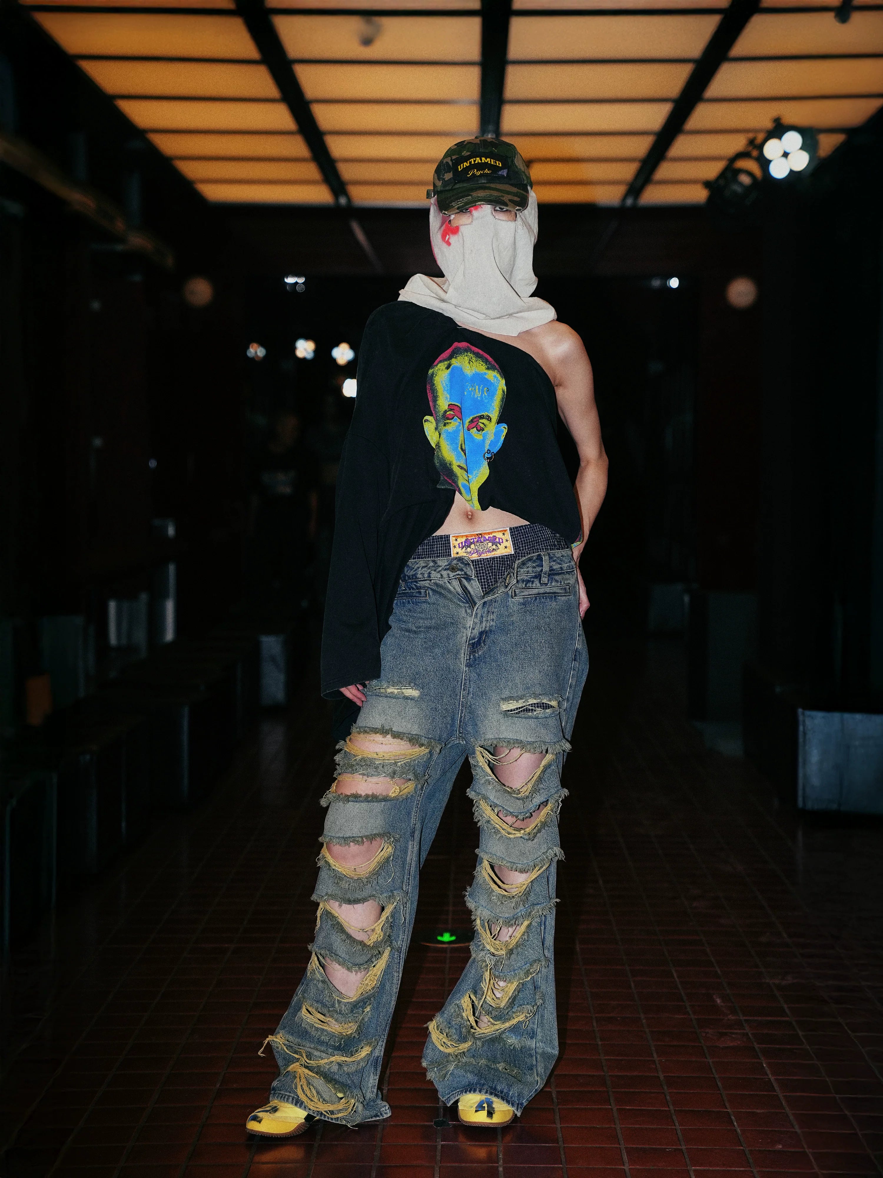 Vintage Washed Distressed Wide-Leg Denim Jeans