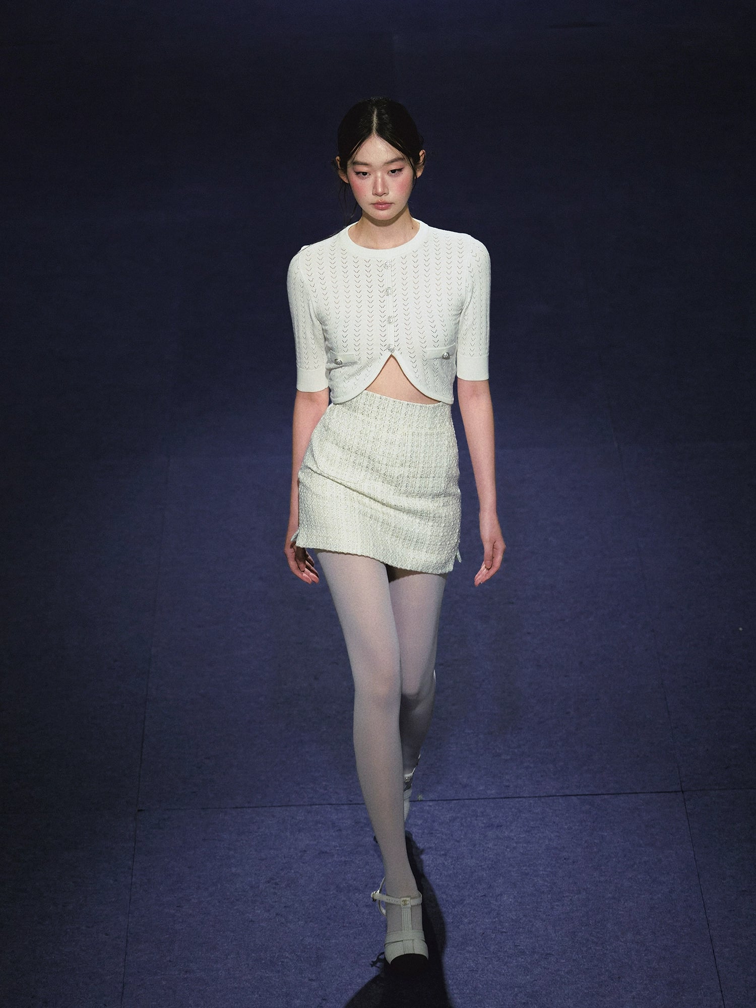 Woolen Knit Cardigan & High-waisted Tweed Skirt Set - CHINASQUAD