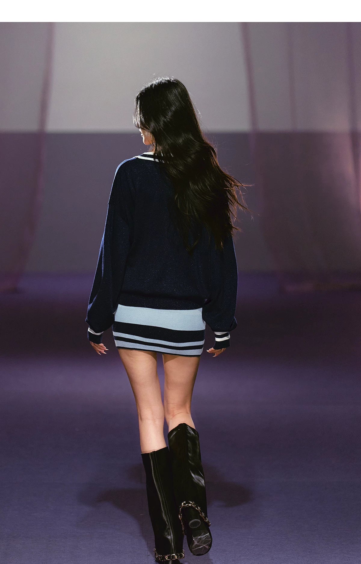 Striped Deep V Knit Dress & Cardigan Set