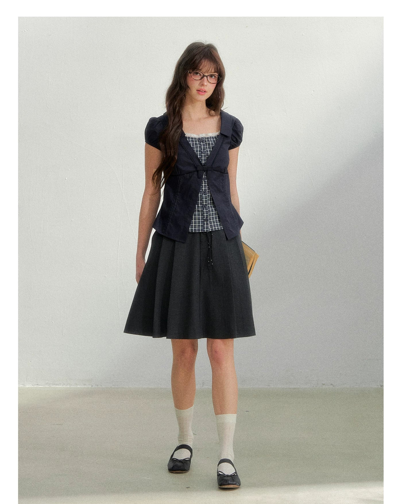 Floral Plaid Academy Layered Short Sleeve Shirt