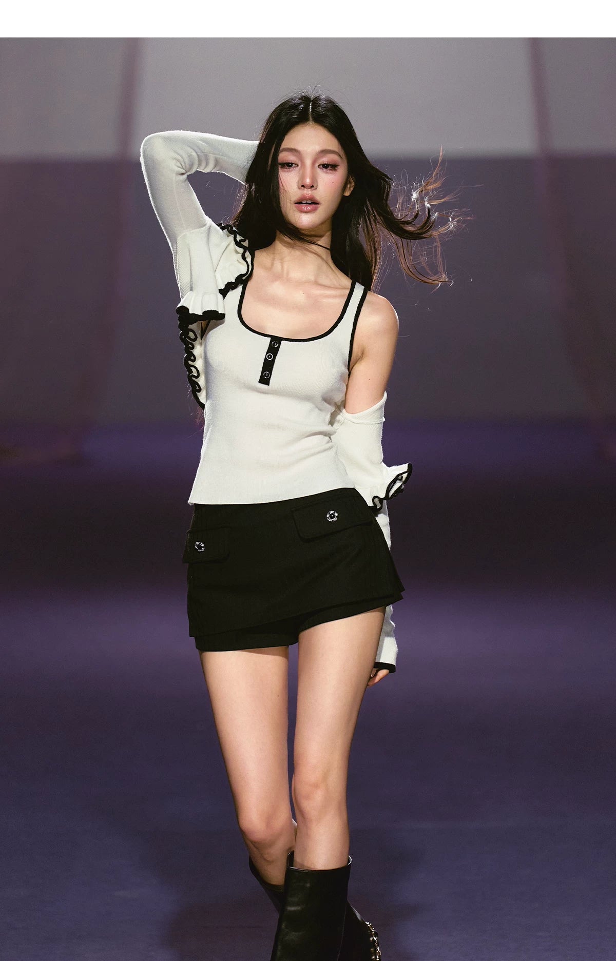 Low-Rise Striped Slit Skort Shorts