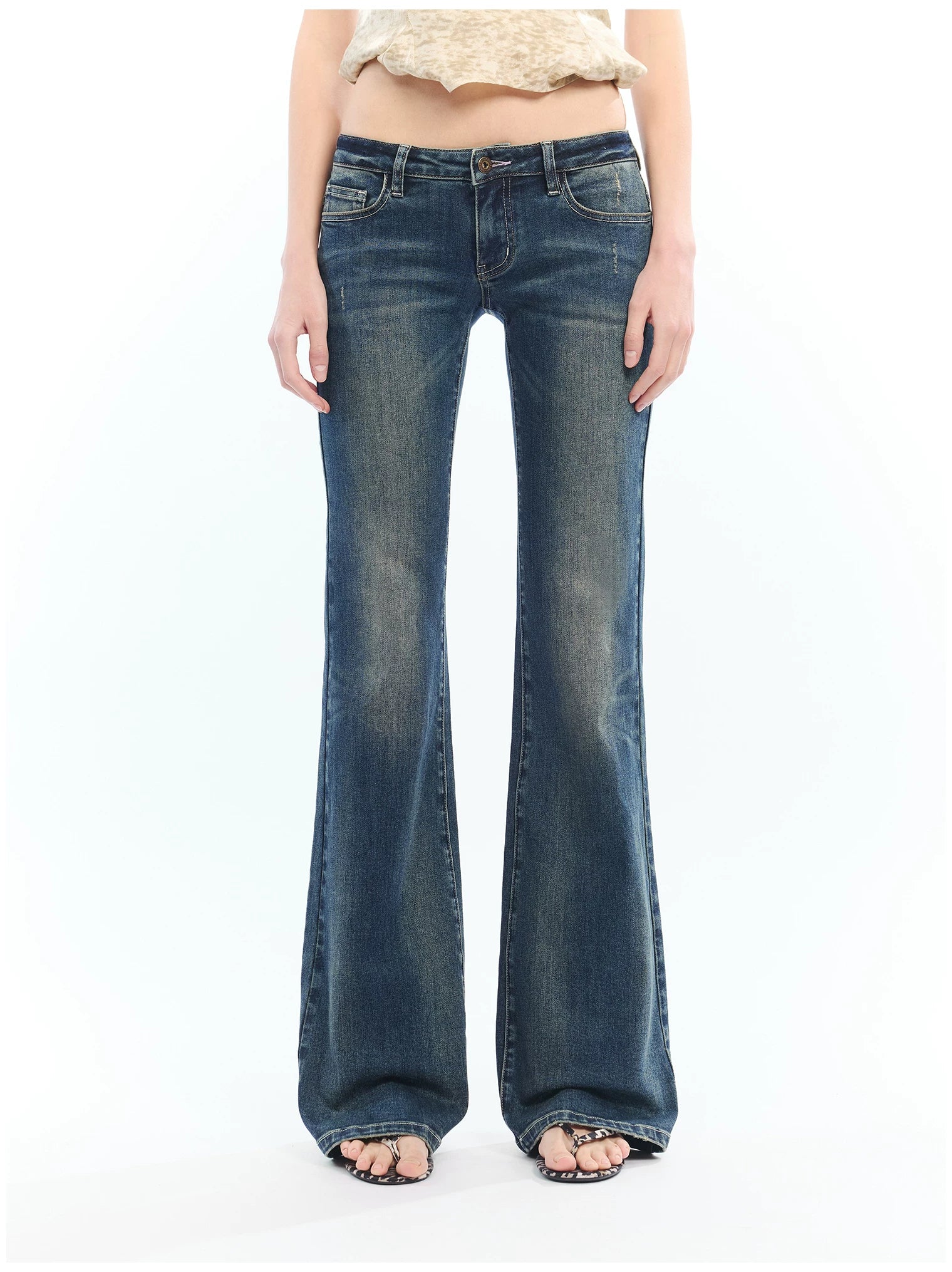 Vintage Washed Blue Pegasus Embroidered Flared Jeans