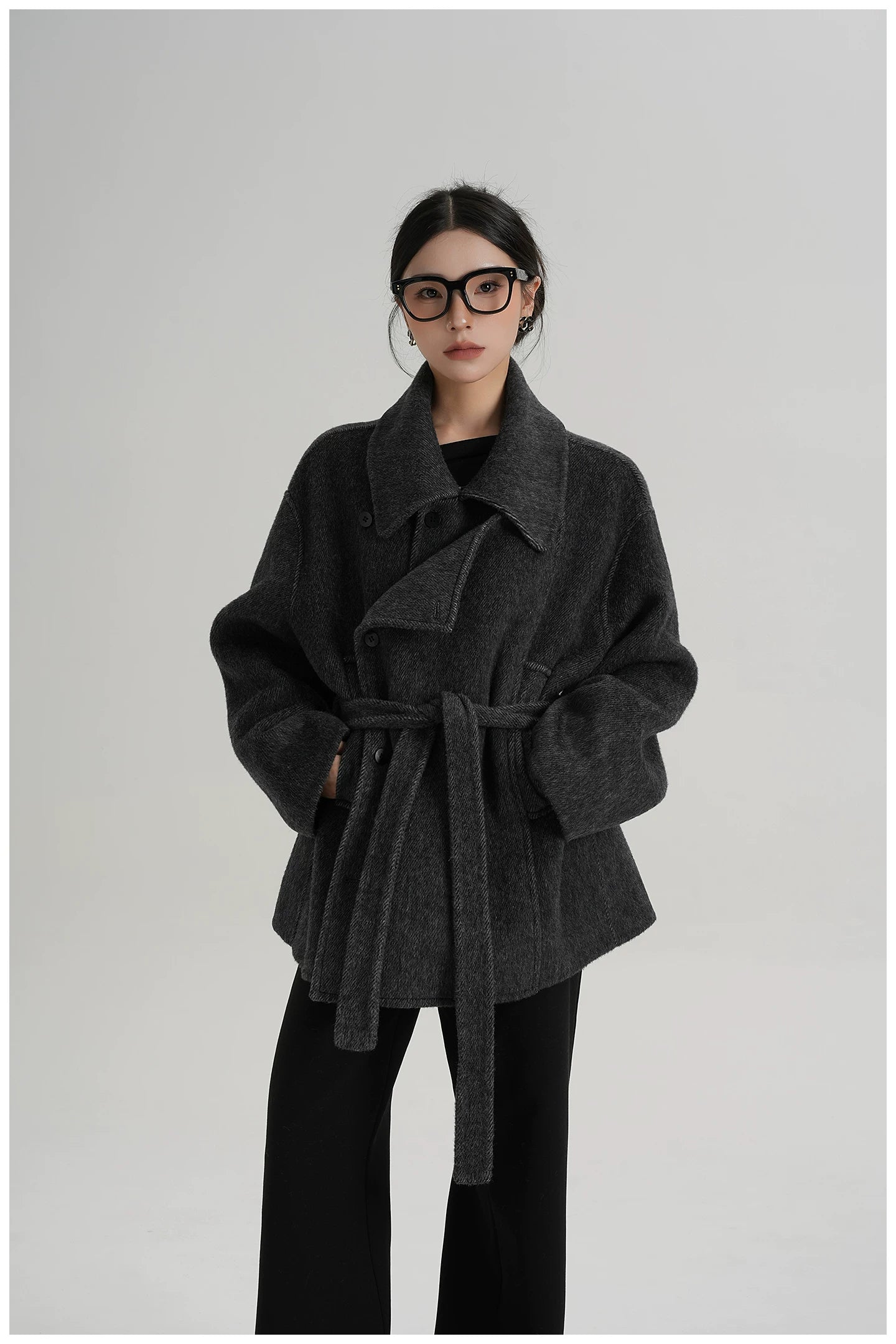 Tie-Detail Patchwork Double-Faced Wool Jacket