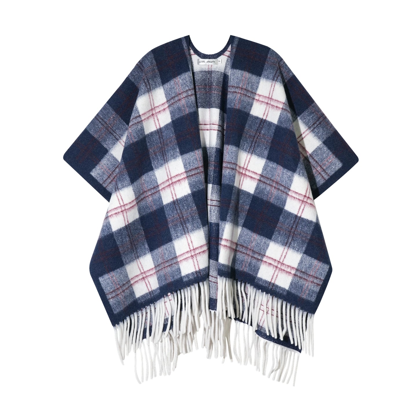 Color-Block Plaid Tassel Shawl Scarf - CHINASQUAD