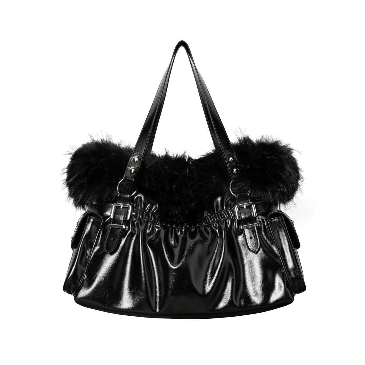 Faux Fox-Trim Structured Tote Bag