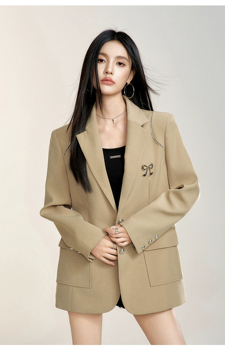 Black & Khaki Suit Collar Bow-tie Blazer - CHINASQUAD