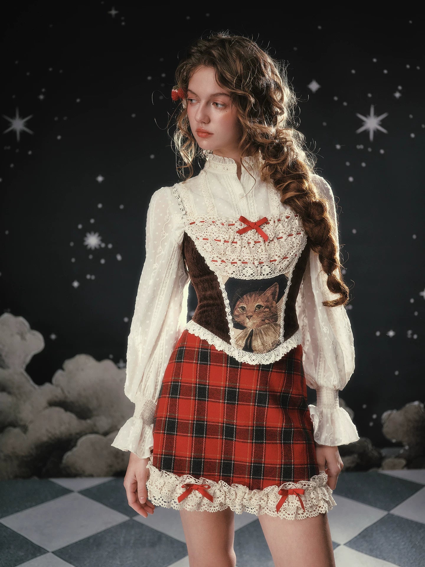 Christmas Night Corset Top & Plaid Skirt Set