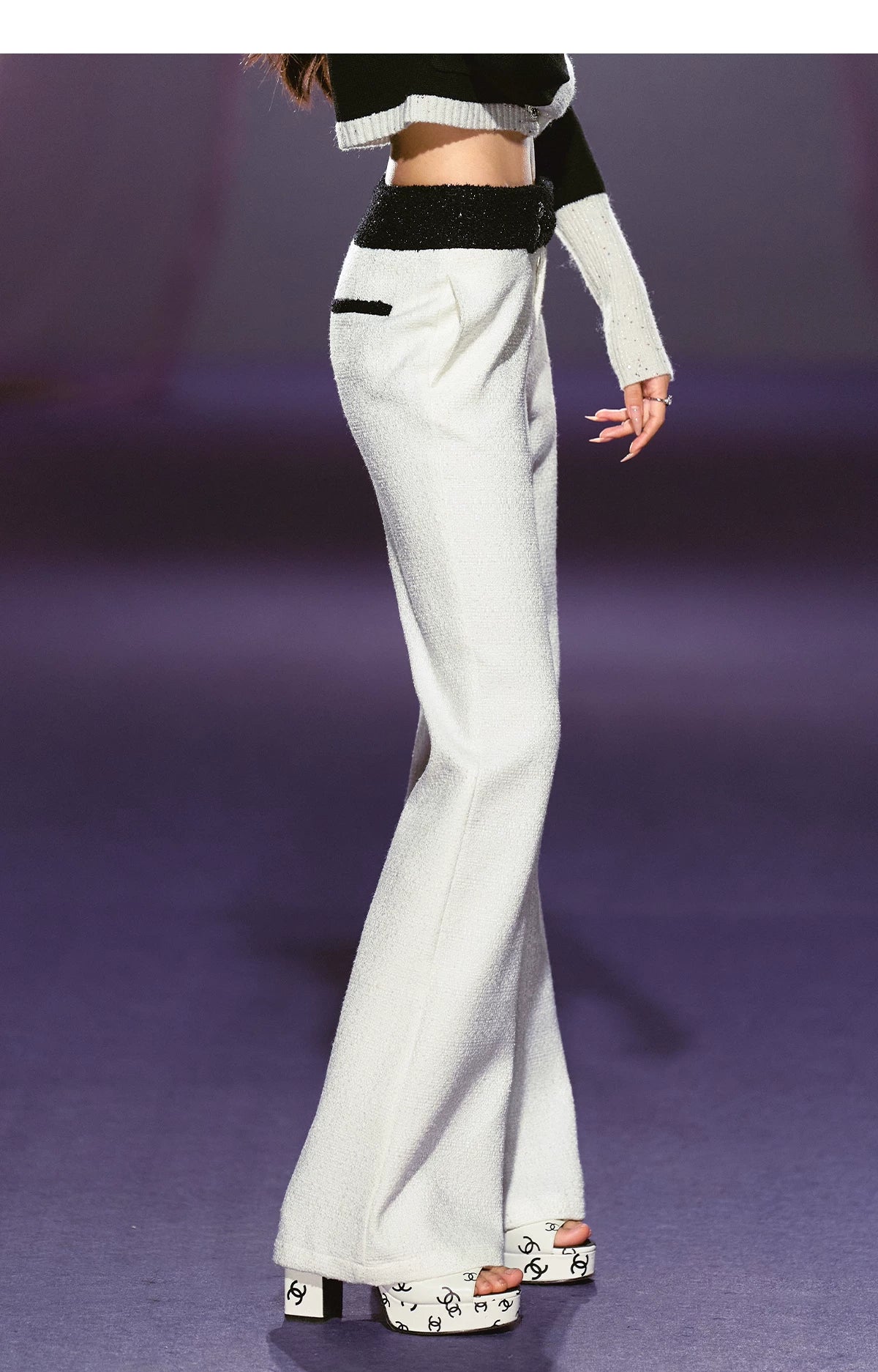 Wide-Waist Subtle Flared Tailored Trousers
