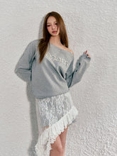 Gray Ruffled Faux Two-piece Layered Lace Sweatshirt Dress - CHINASQUAD