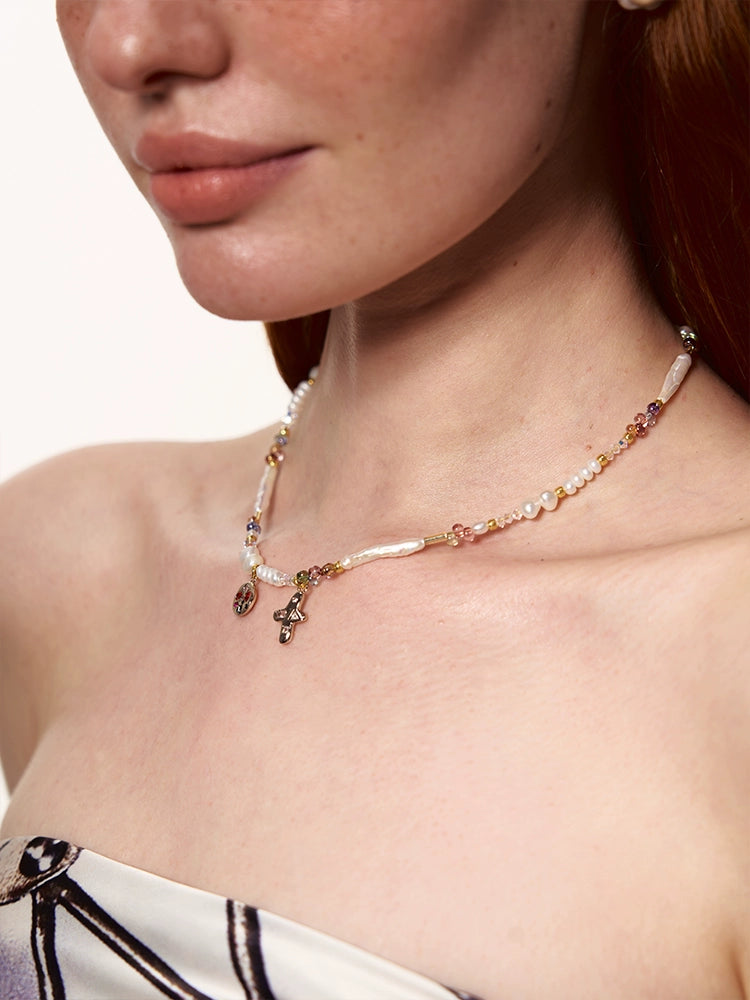 Czech Glazed Vegetable Treasure Cross Necklace - CHINASQUAD