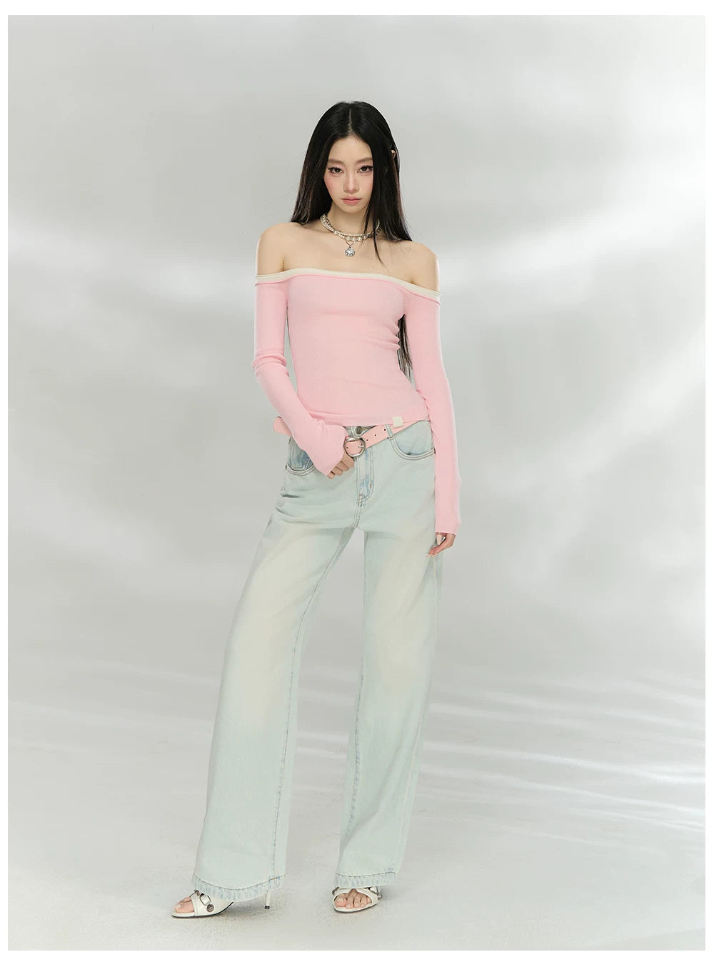 Contrast Trim Off-Shoulder Knit Top