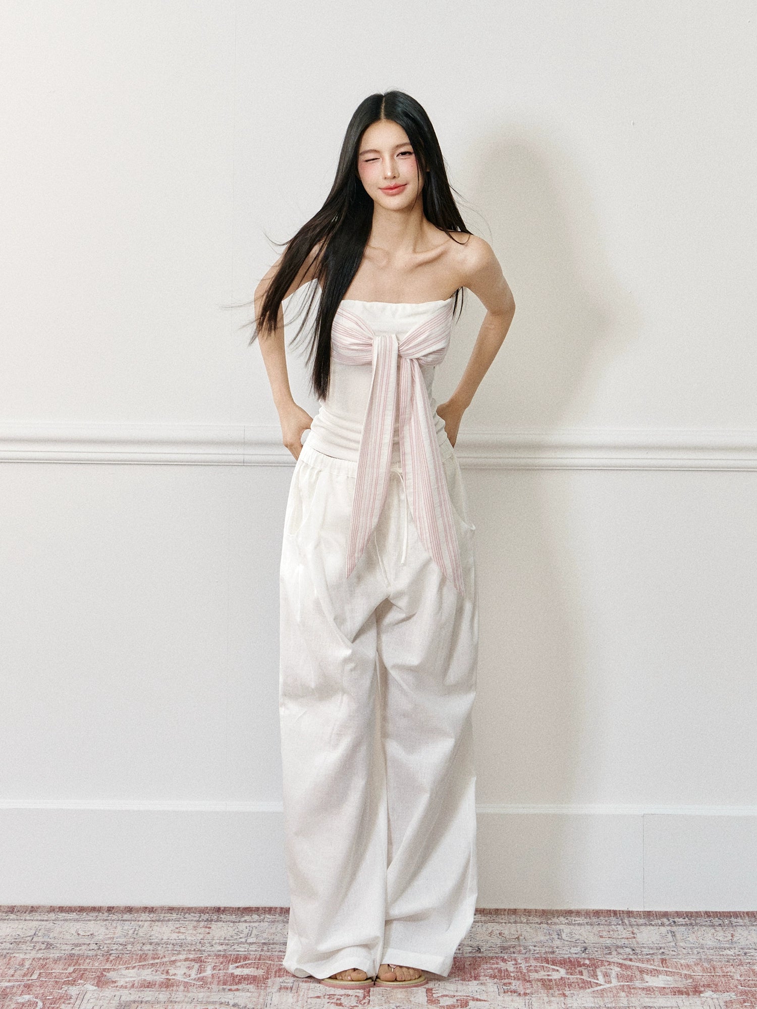 Linen Elastic Drawstring Wide-Leg Pants - CHINASQUAD