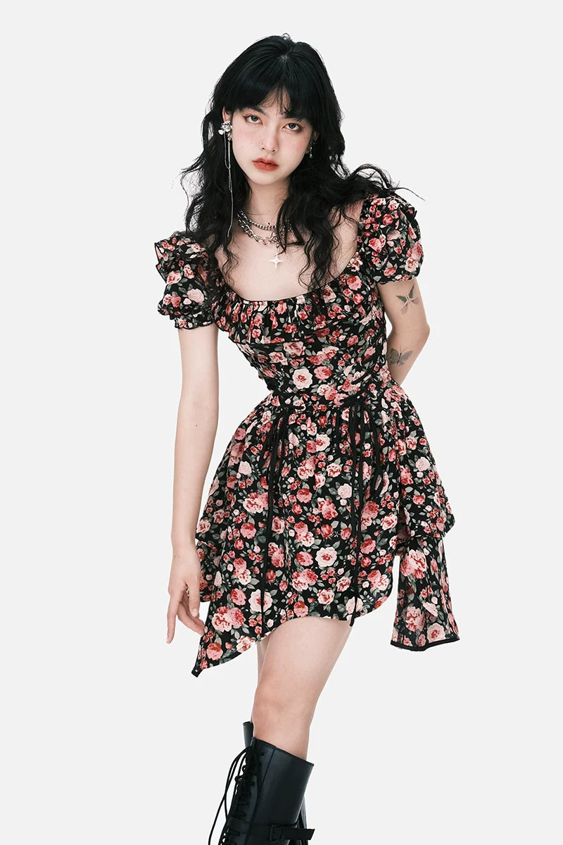 Lace-Up Asymmetric Waist-Defined Dress