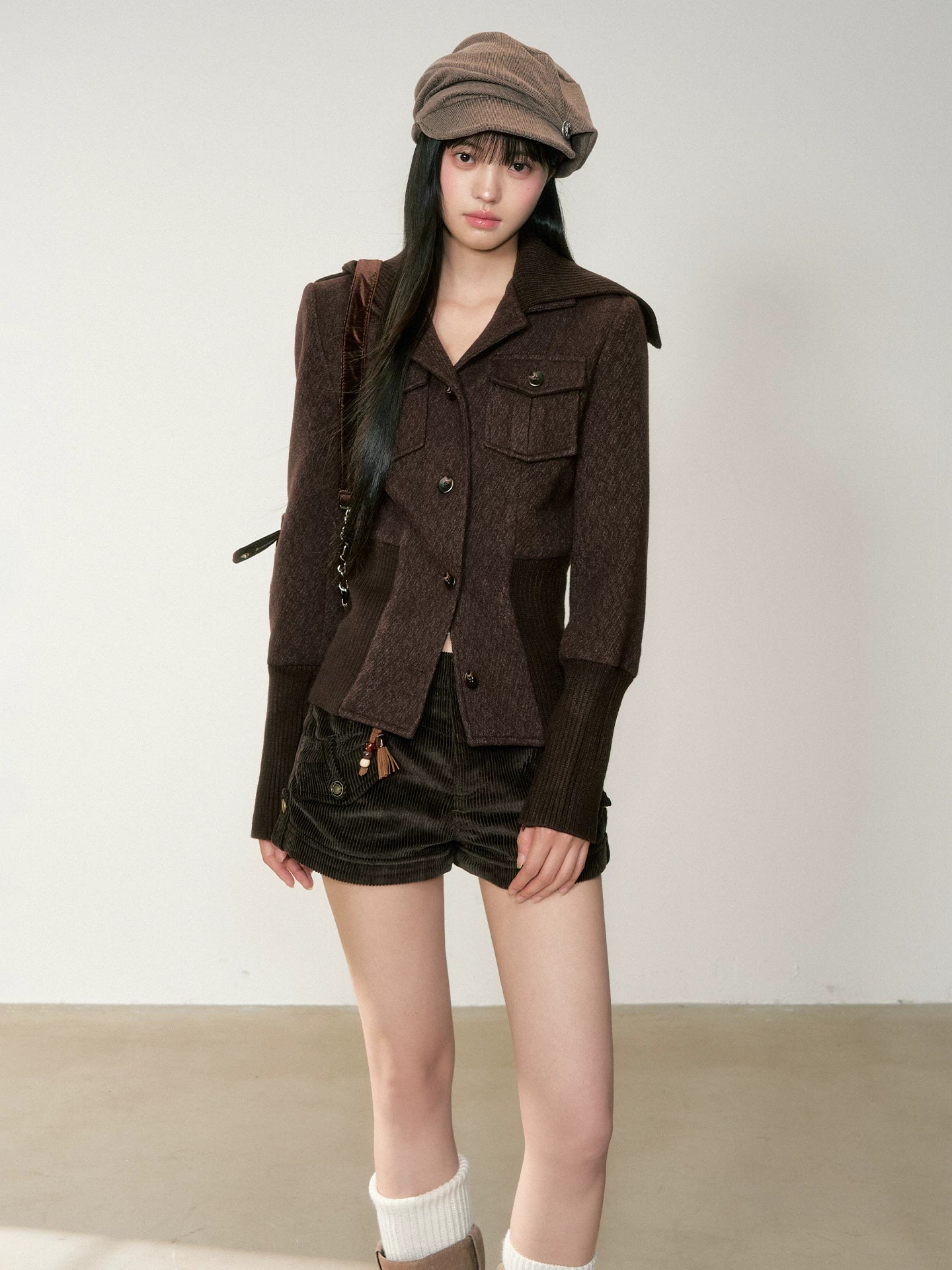 Brown Corduroy Low-Rise Slim-Fit Shorts