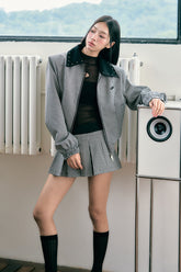 Silhouette Flight Jacket with Plaid Skirt Set - CHINASQUAD