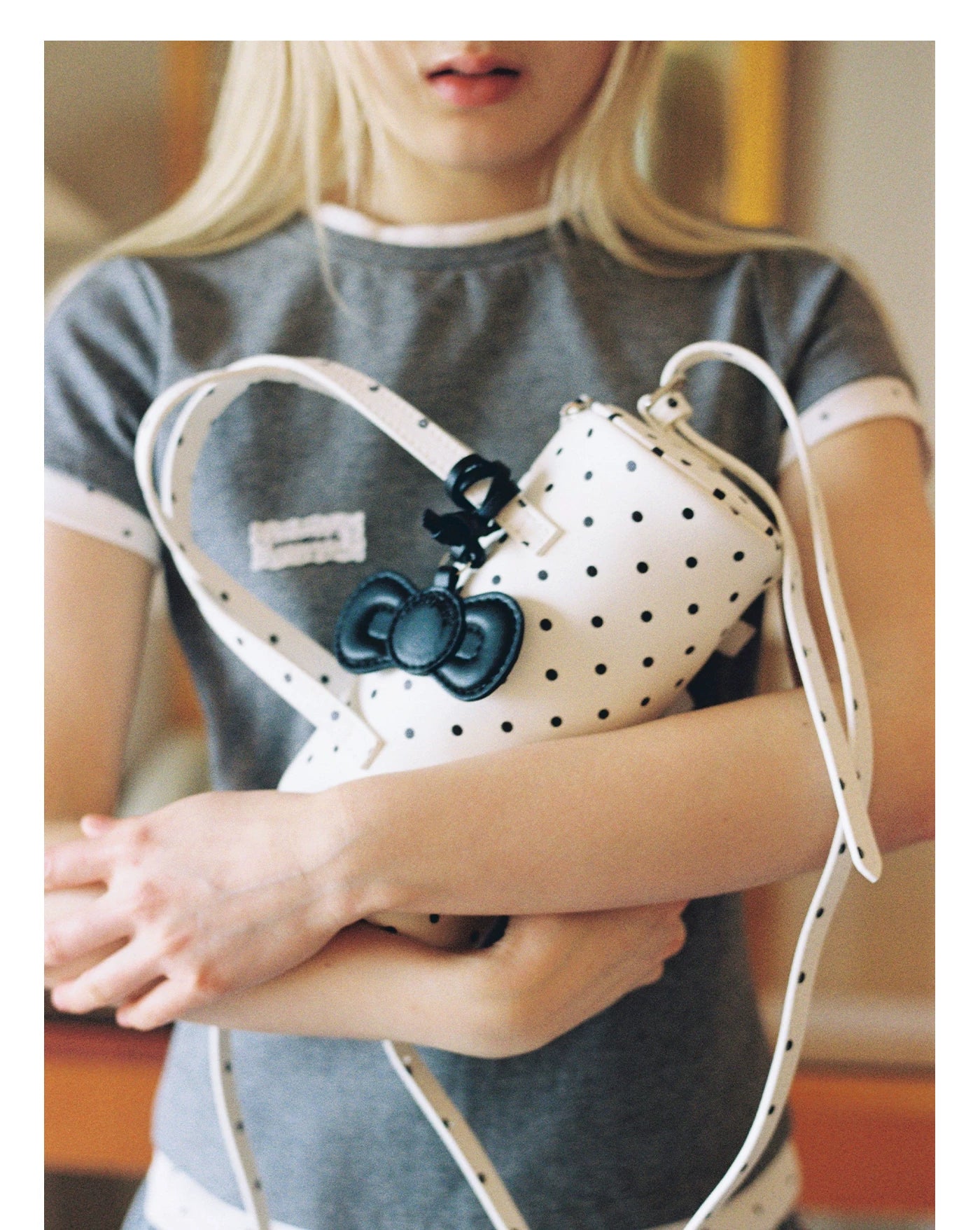 Bow-Accent Polka Dot & Floral Barrel Bag