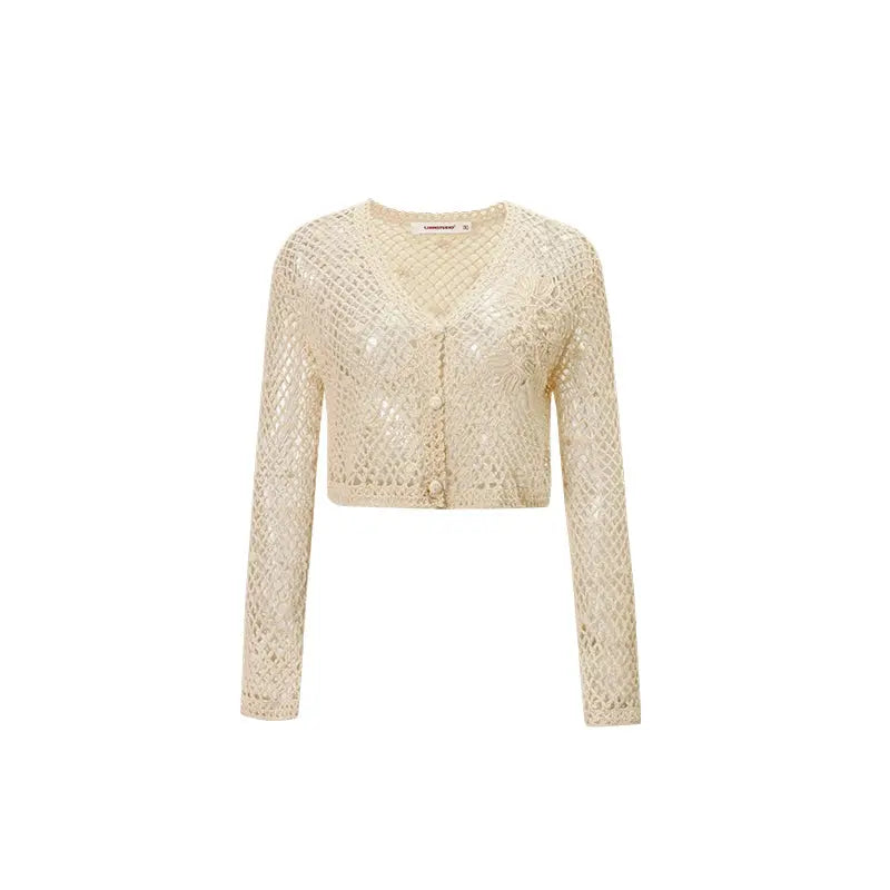 Camel & Black Lace V-neck Cardigan - CHINASQUAD