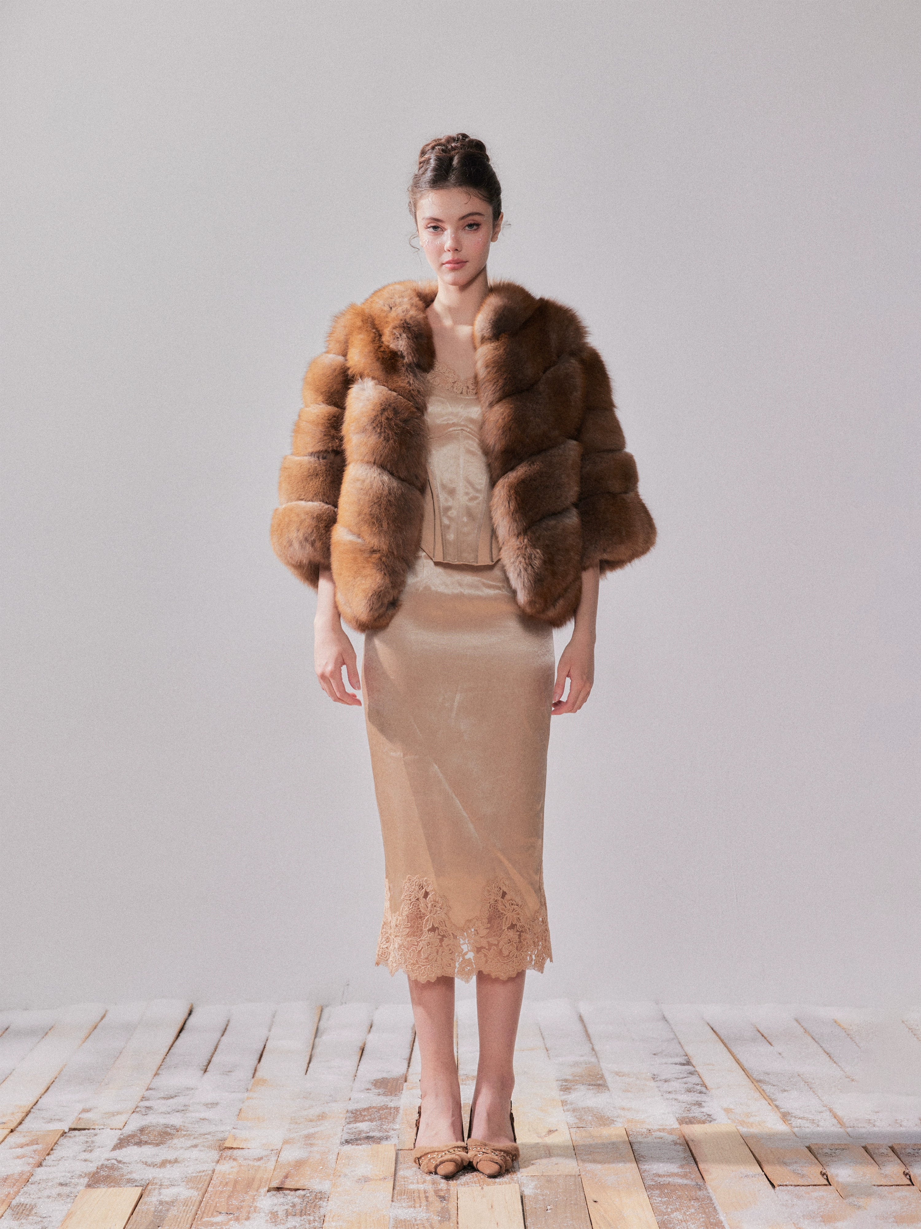 Gilded Amber Saga Fox Fur Short Coat