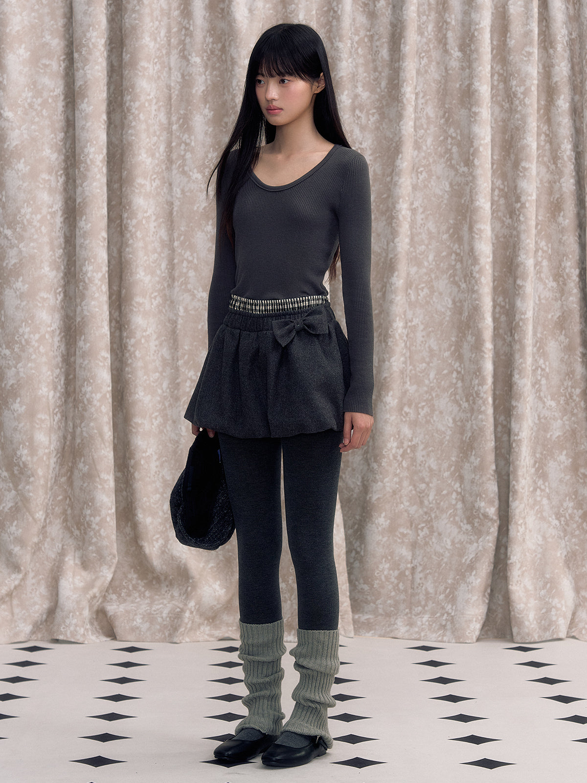 Double Waistband Bow-knot Peplum Skirt - CHINASQUAD