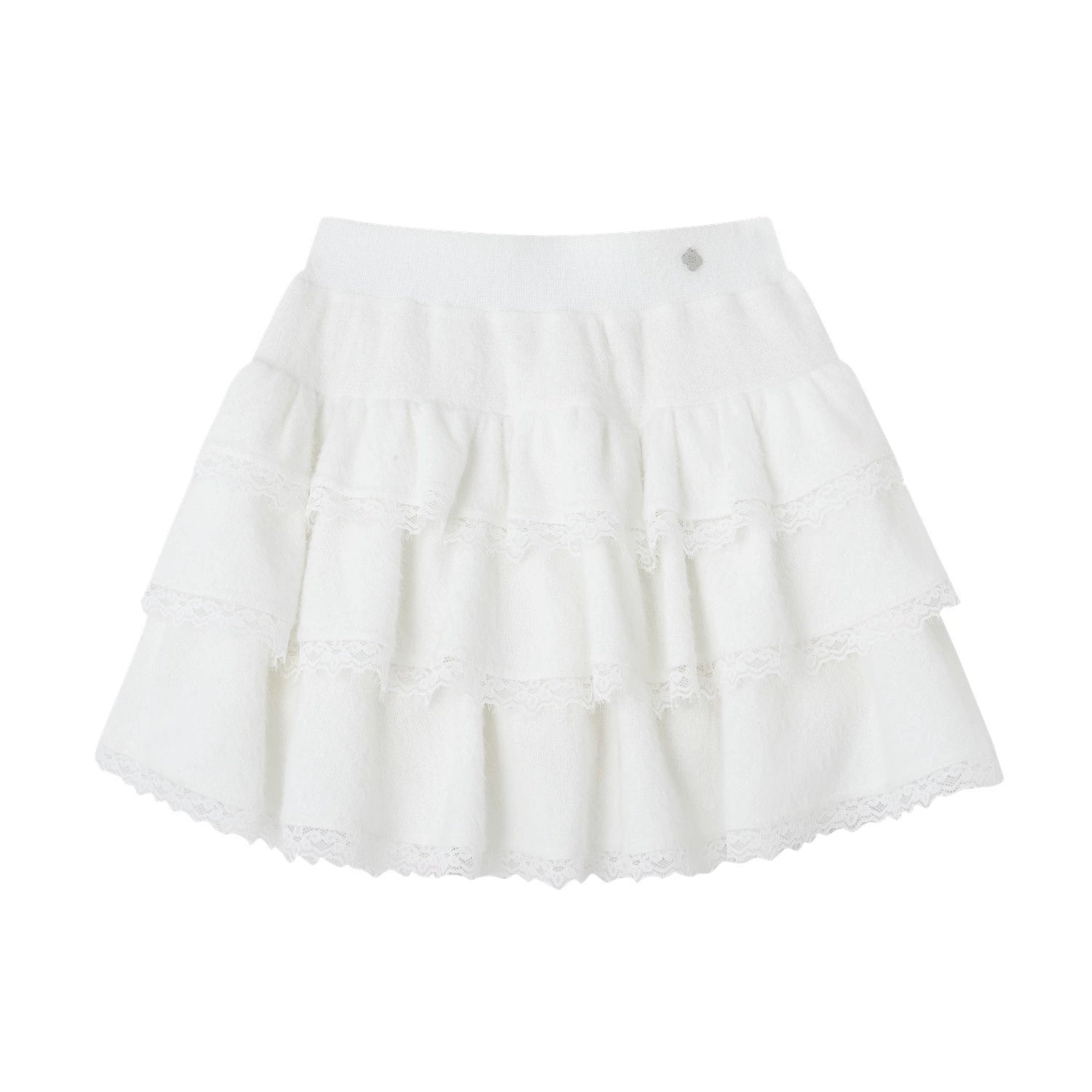 Lace-Panel Velvety Tiered Skirt