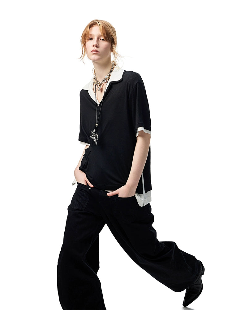Oversized Fake Two-piece Polo Shirt - CHINASQUAD