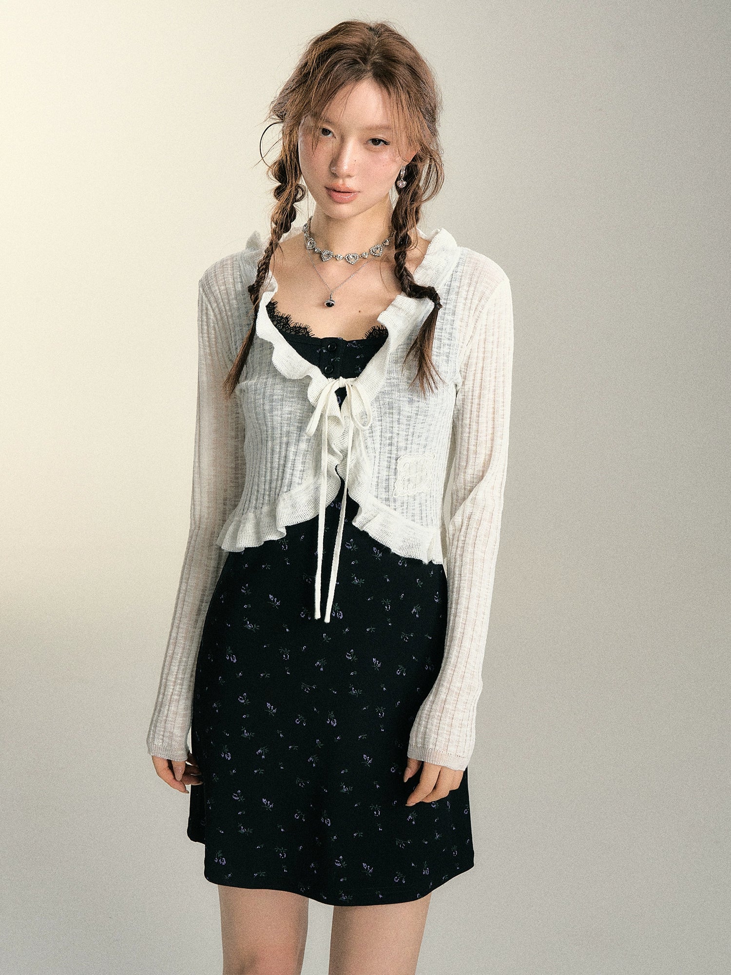 White Ruffle Edge Tie-front Cardigan - CHINASQUAD