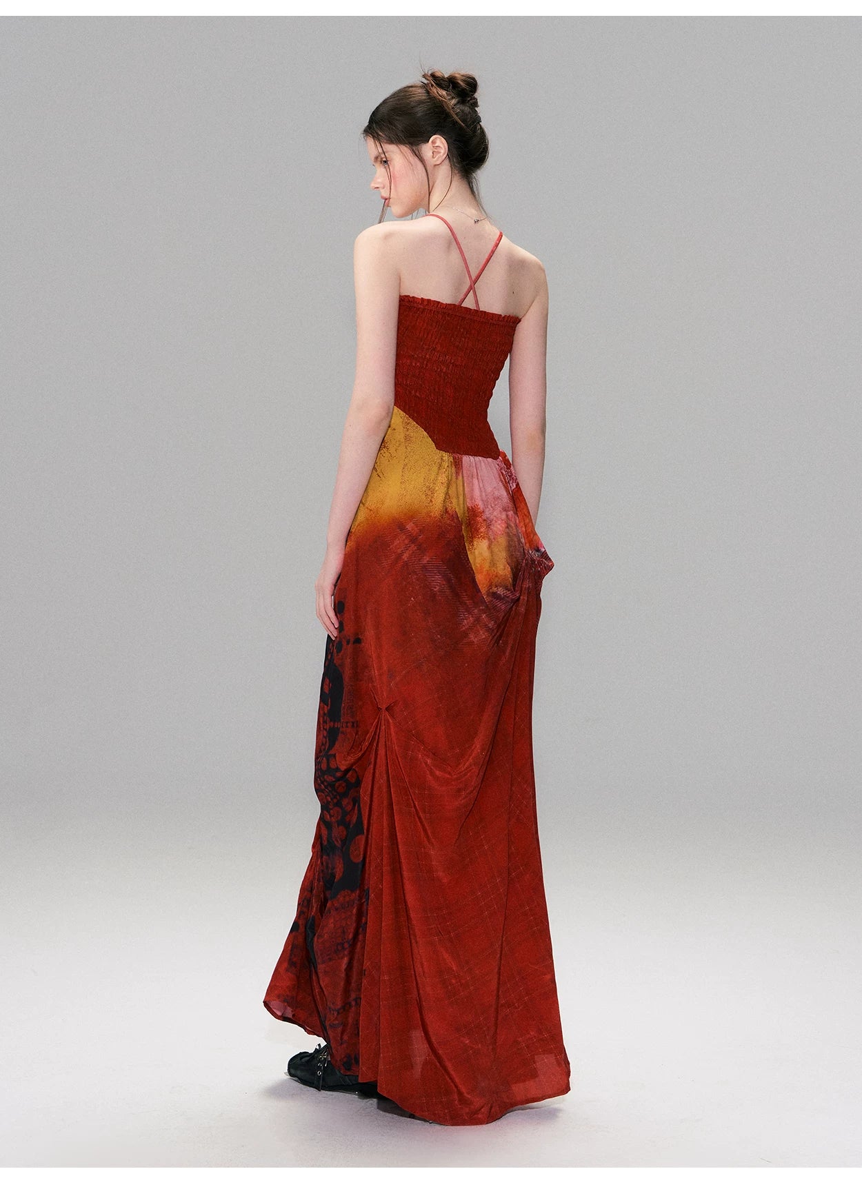 Vintage Red Strapless Printed Maxi Dress