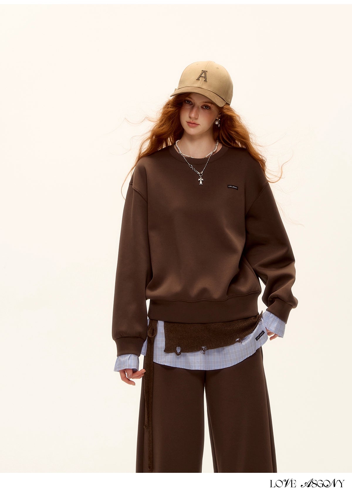 Patchwork Sweatshirt & Curved-Hem Knit Pants Set