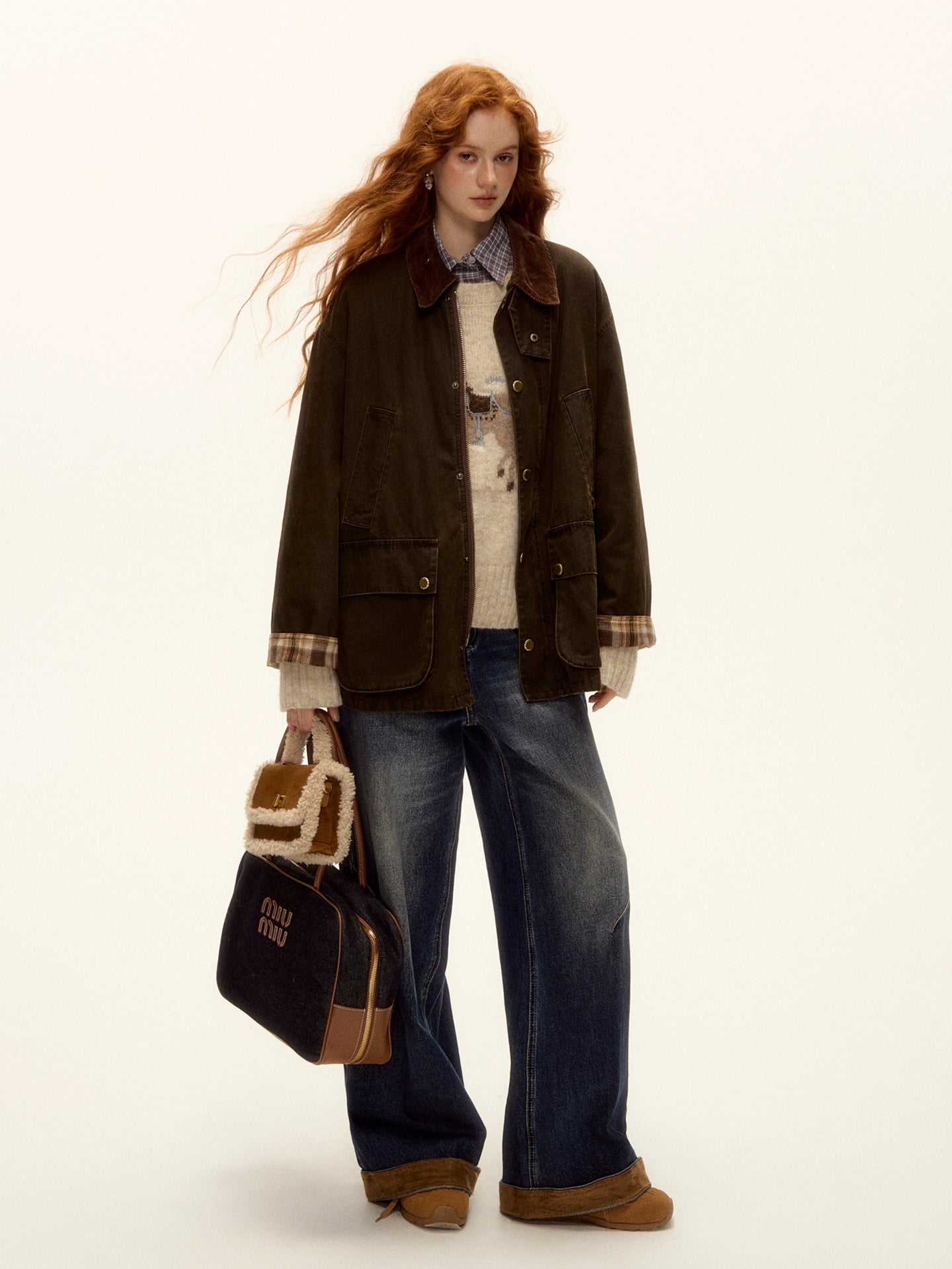 Plaid Corduroy Padded Workwear Jacket