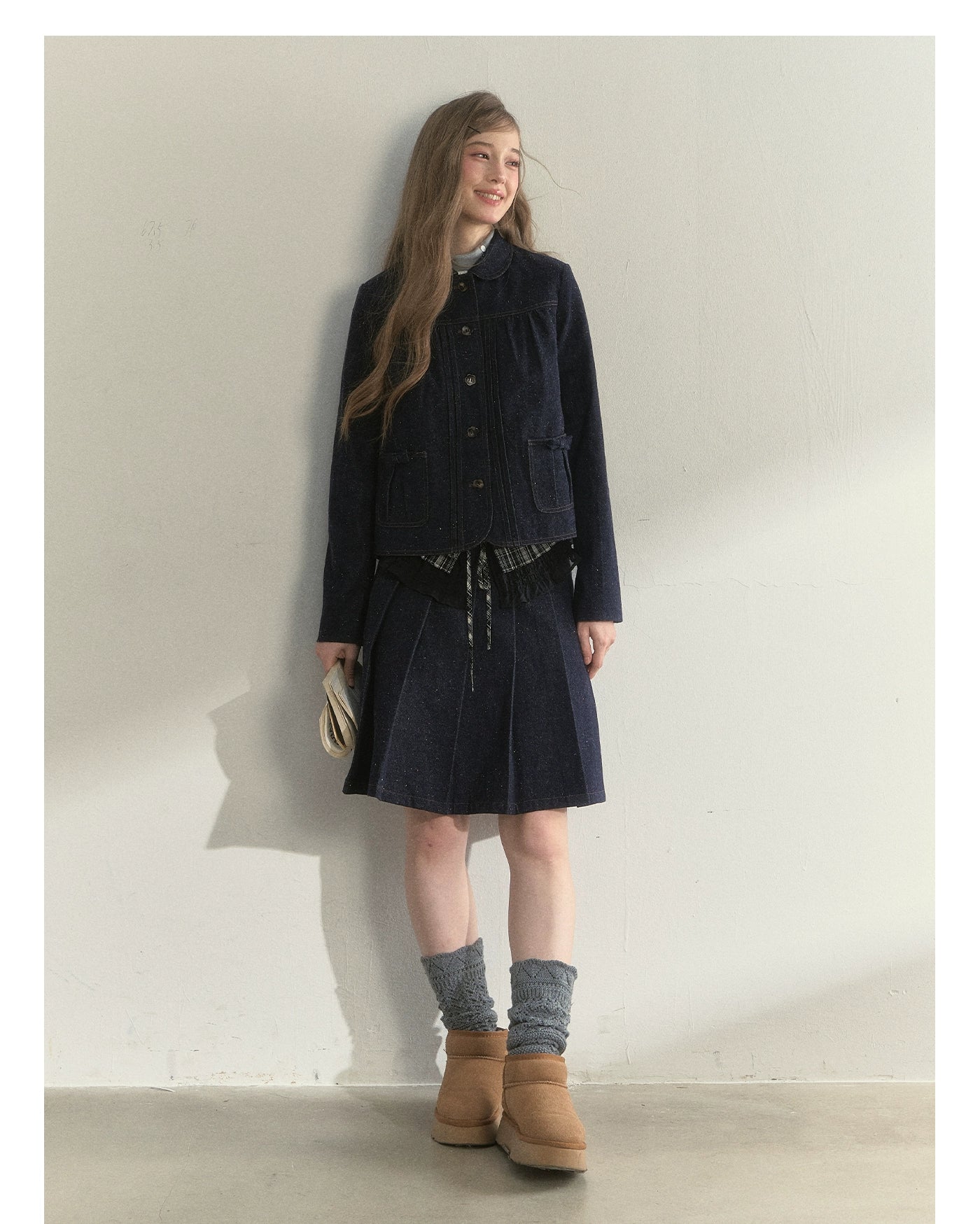 Polka-Dot Denim Quilted Jacket & Skirt Set
